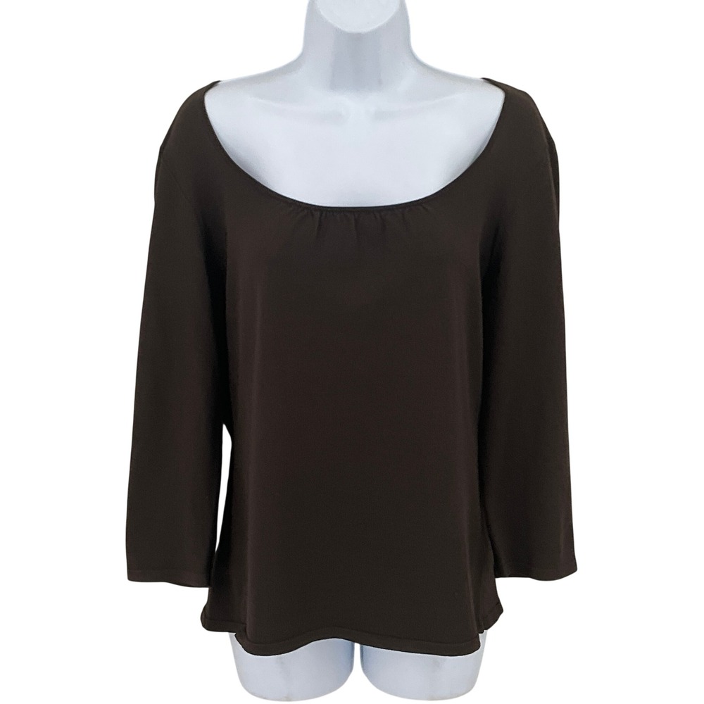 Ann Taylor Knit Top Womens L Brown Scoop Neck 3/4 Sleeve Earthy Capsule Modest